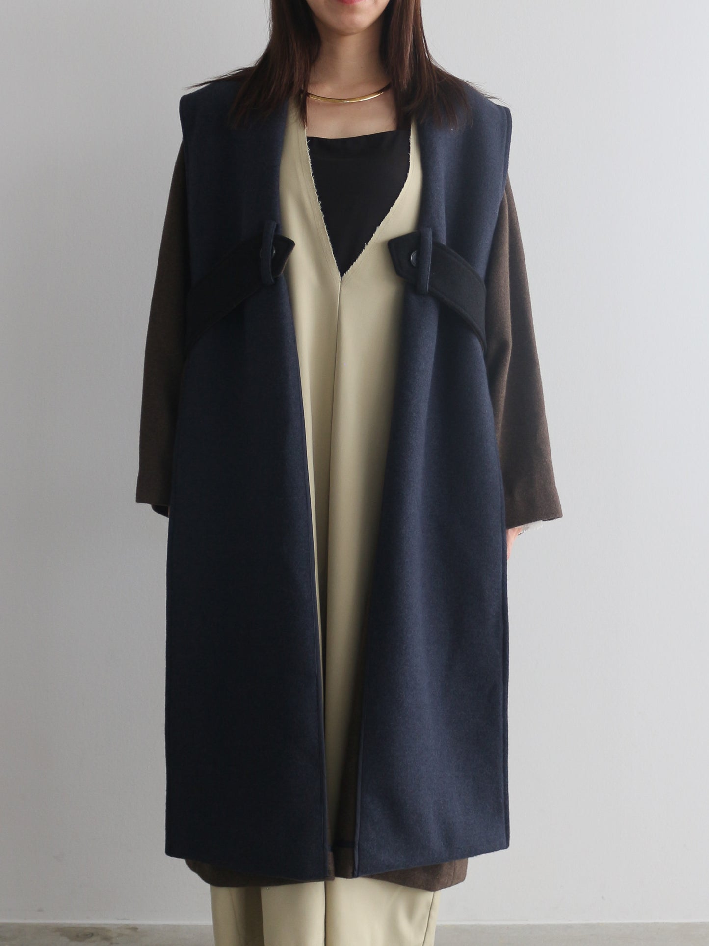 配色ロングコート