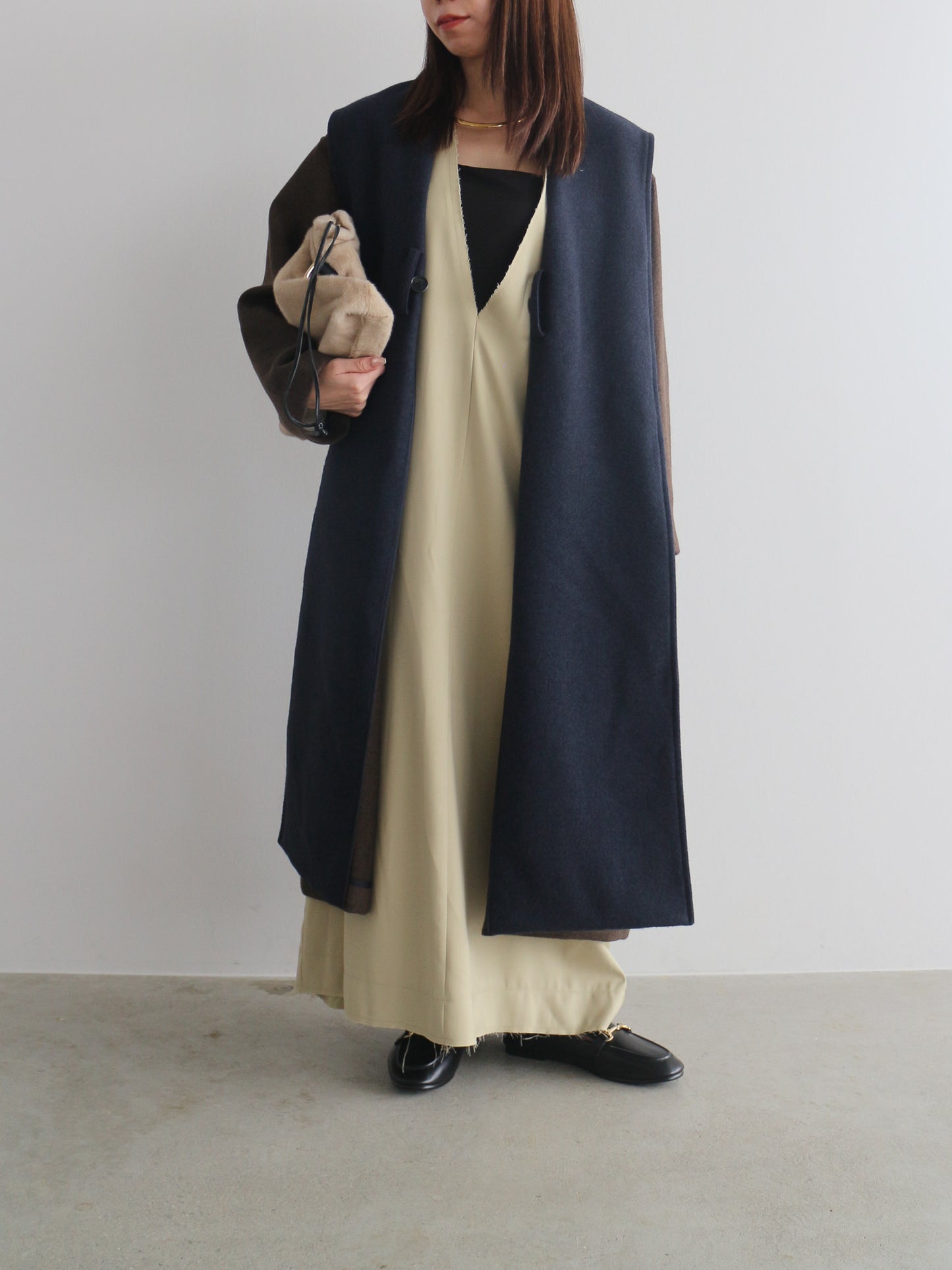 配色ロングコート