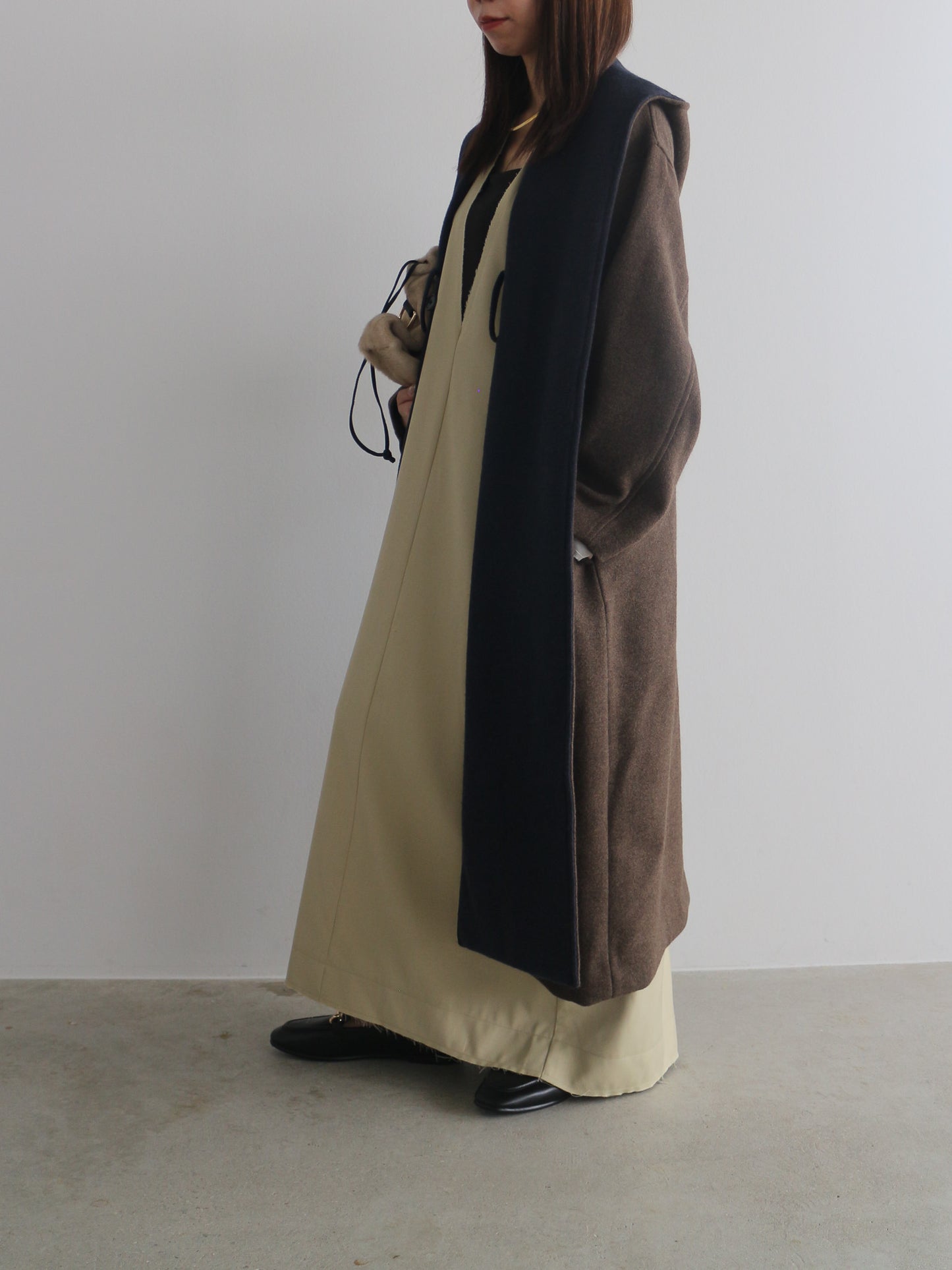 配色ロングコート