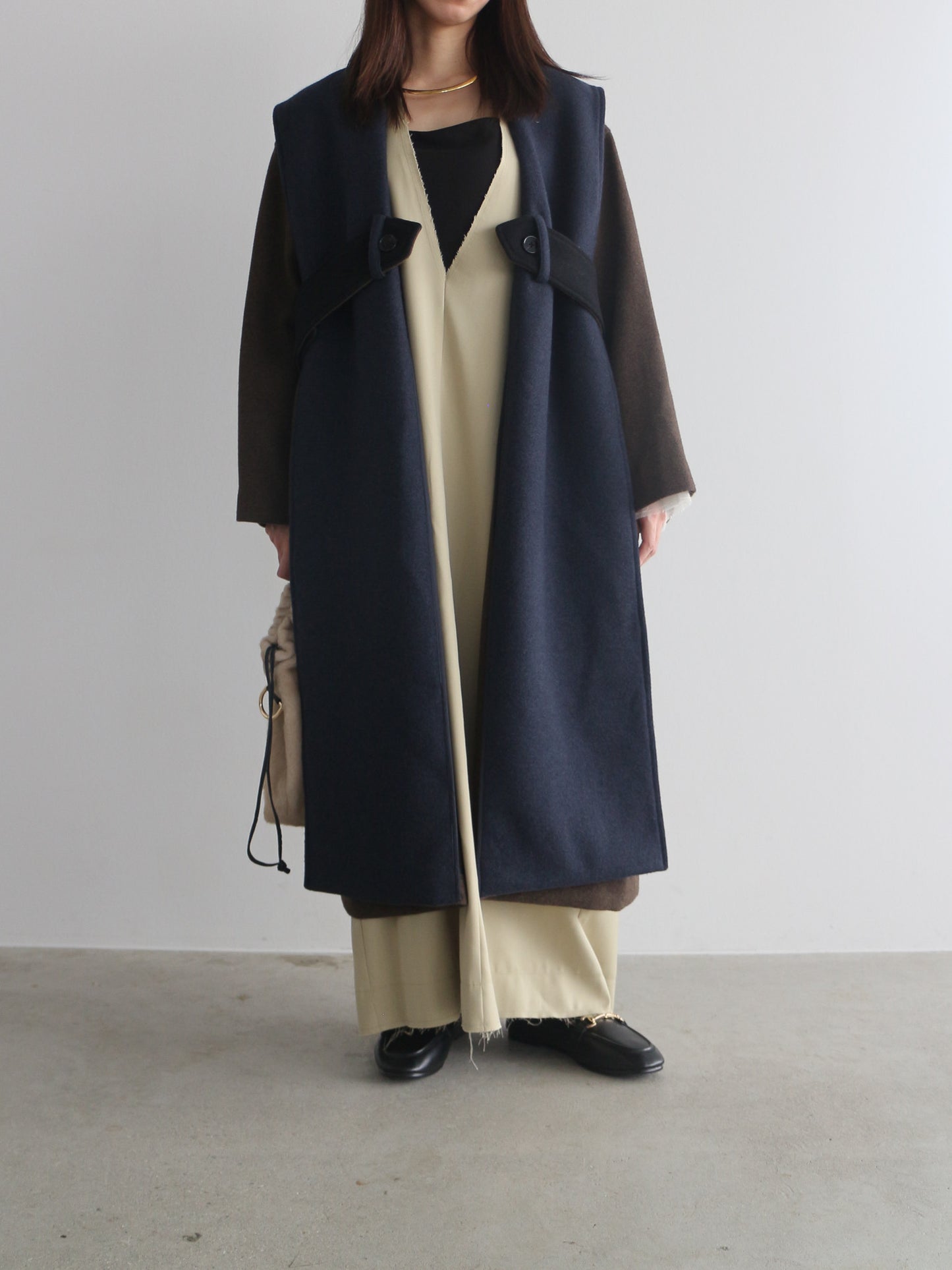 配色ロングコート