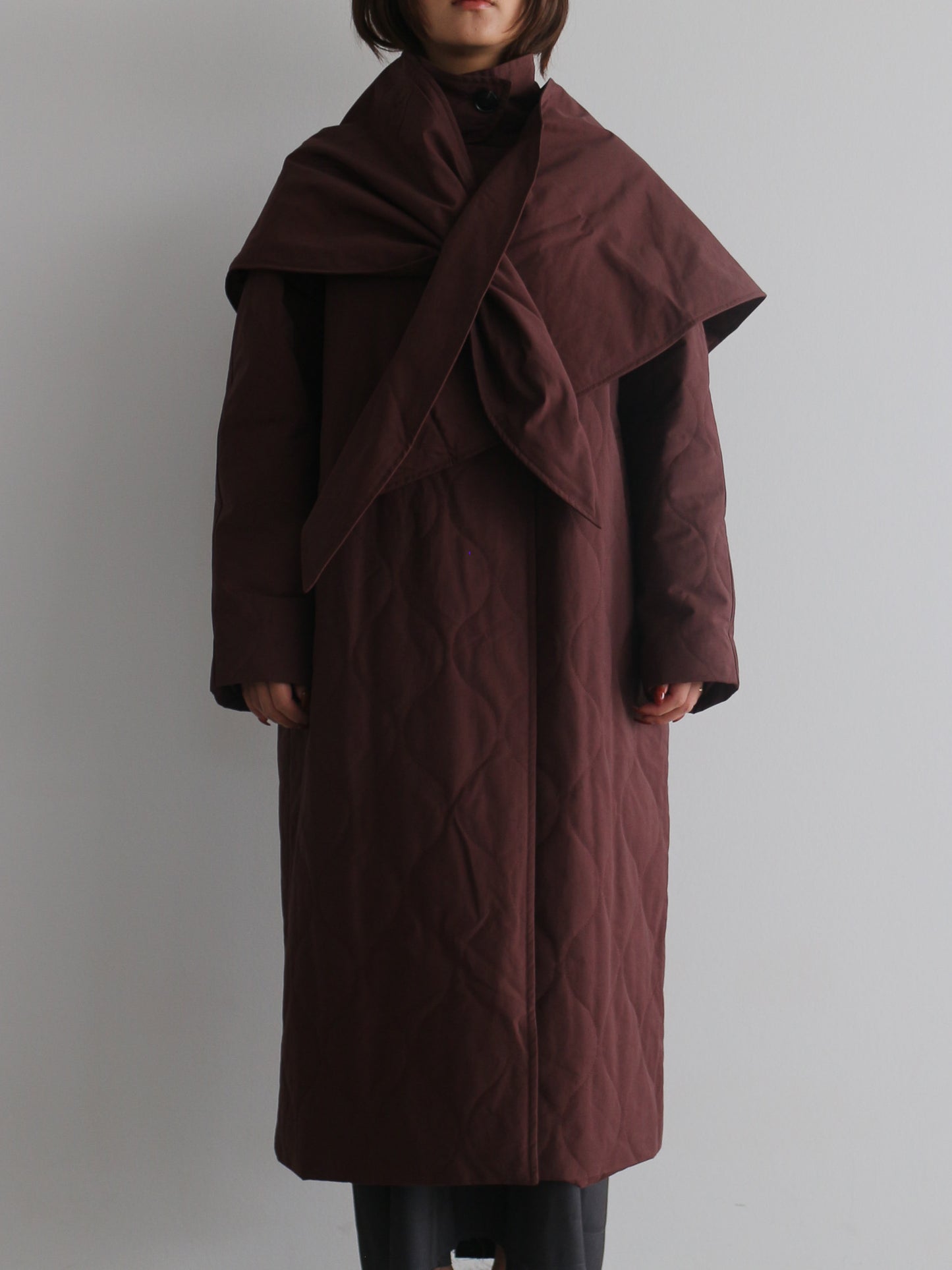 ストール付きキルティングコート