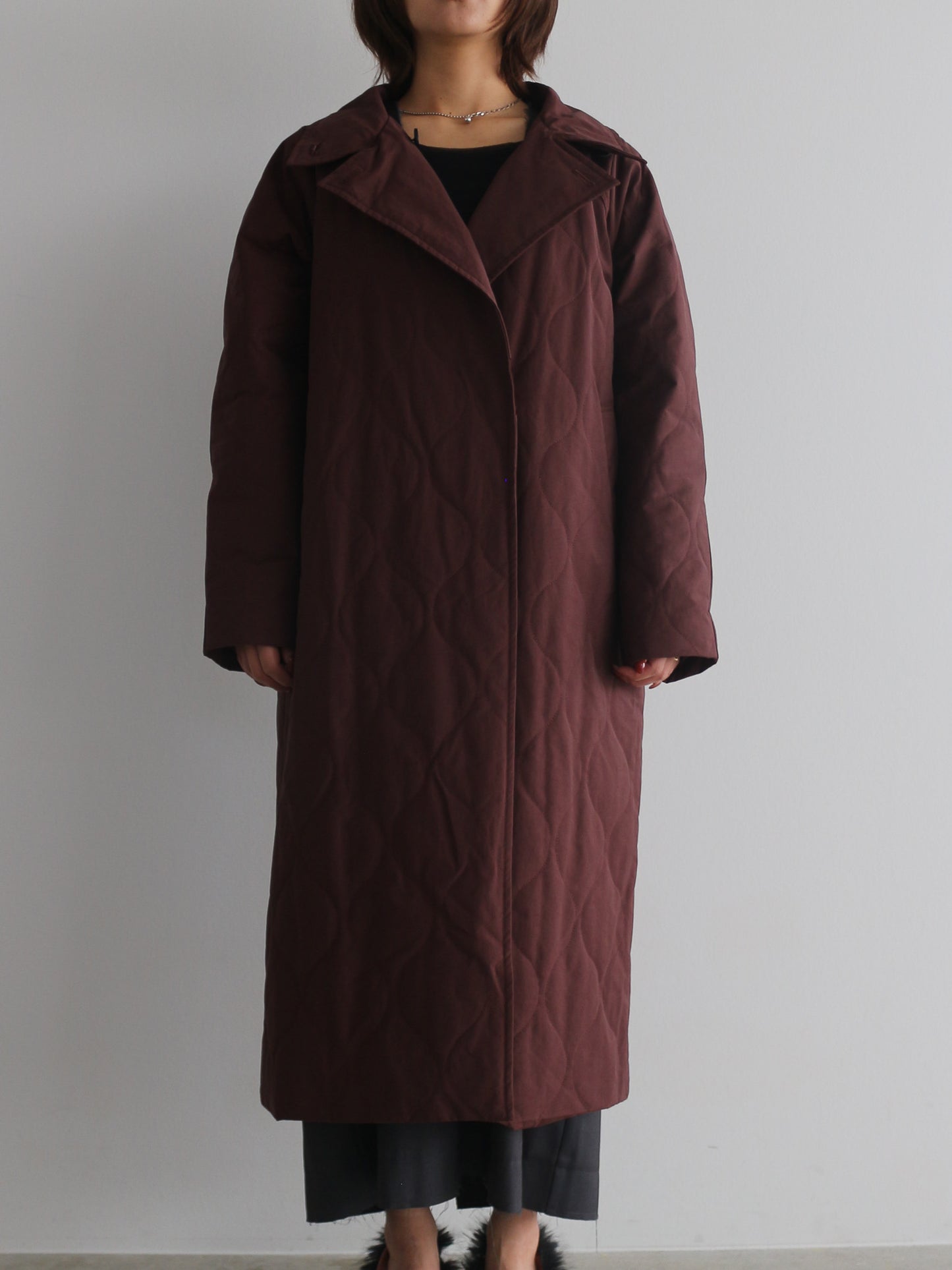 ストール付きキルティングコート