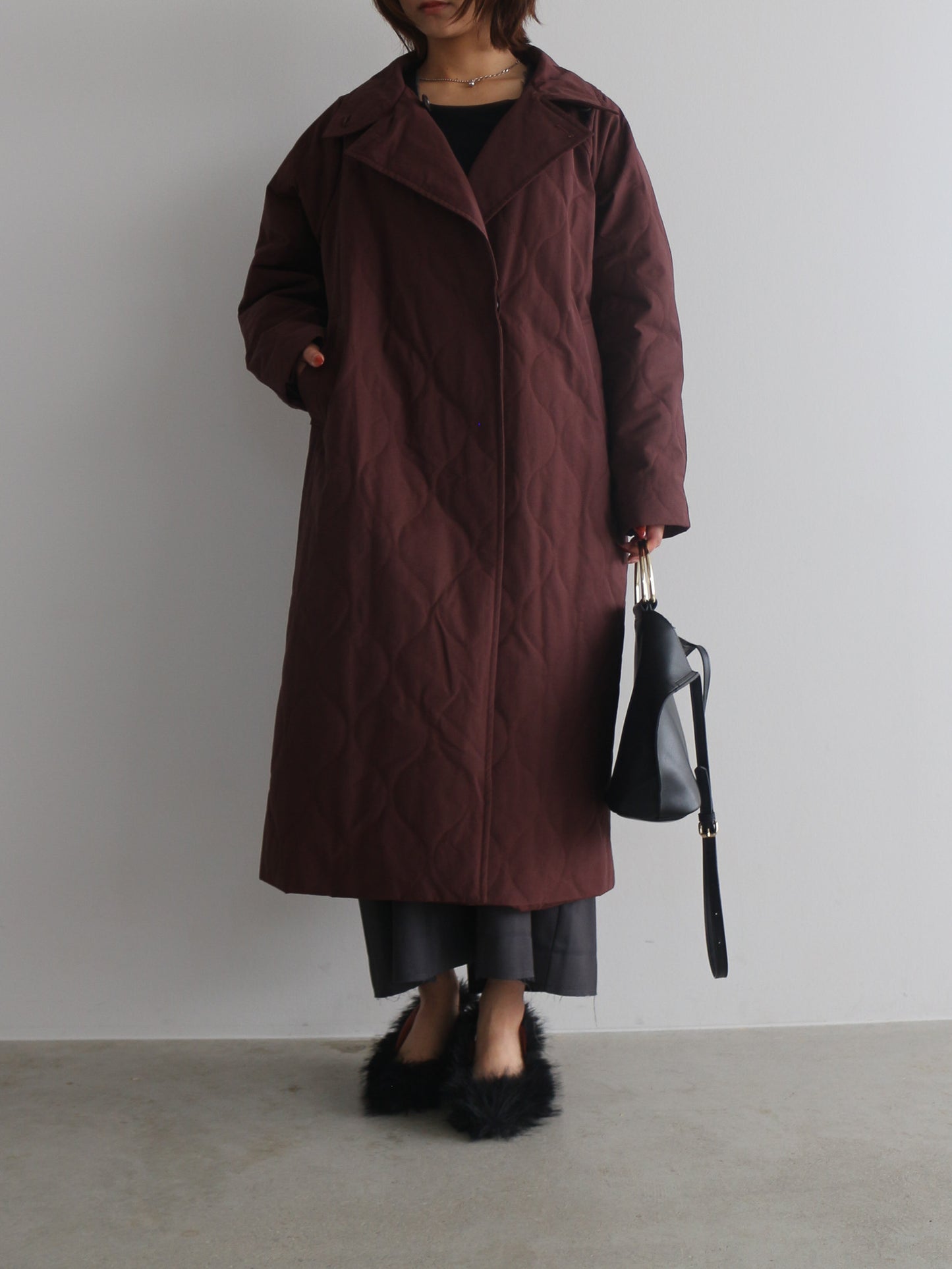 ストール付きキルティングコート