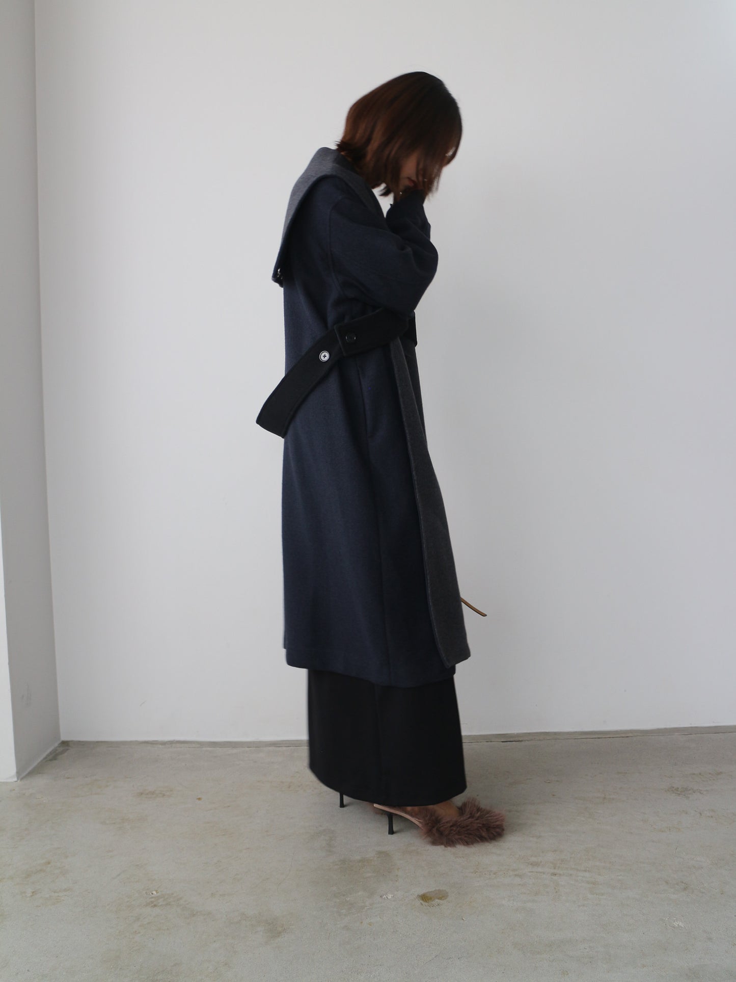 配色ロングコート