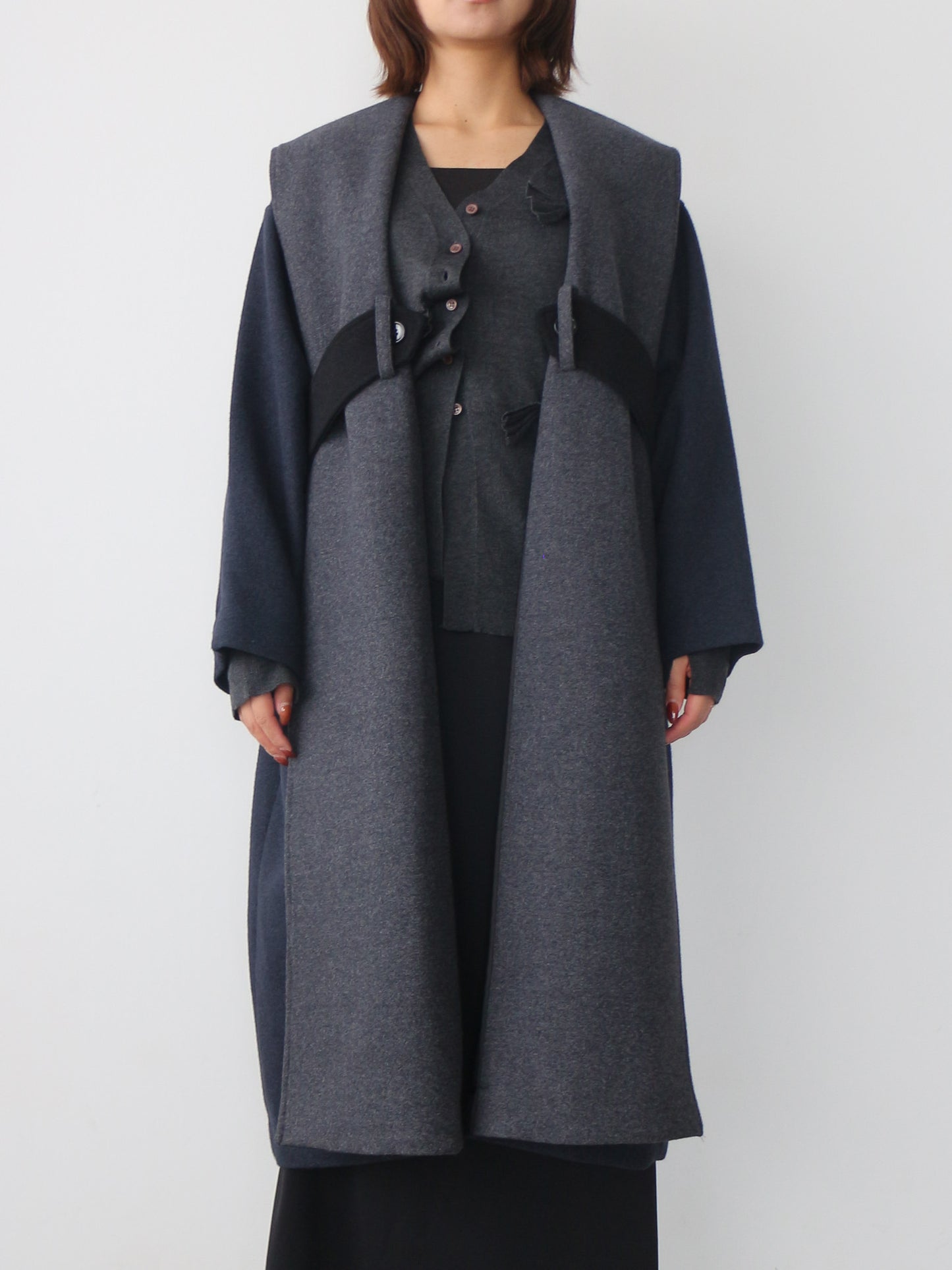 配色ロングコート