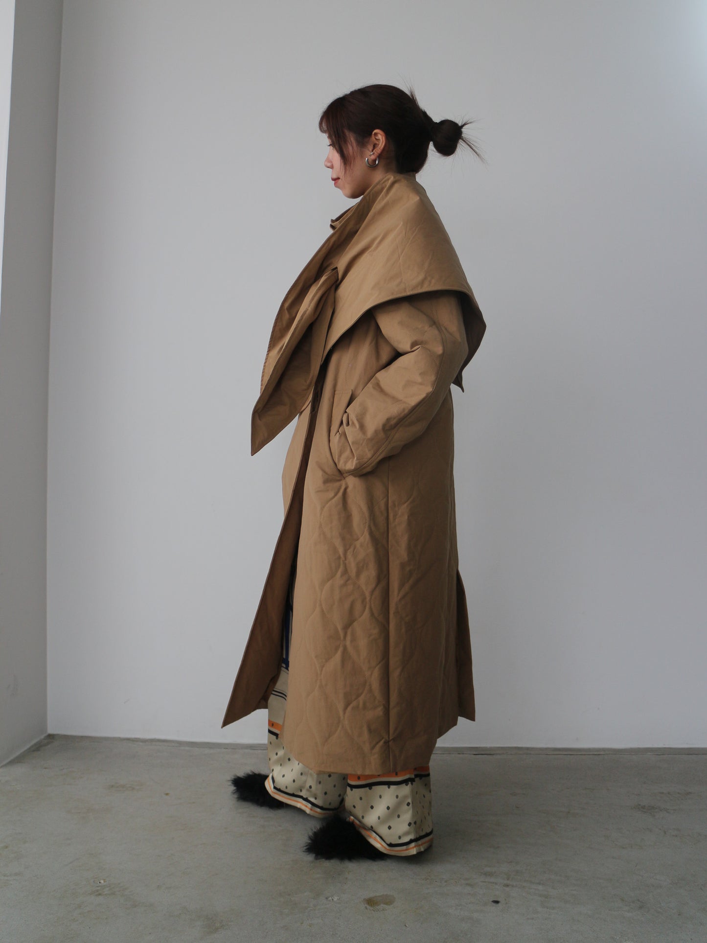 ストール付きキルティングコート