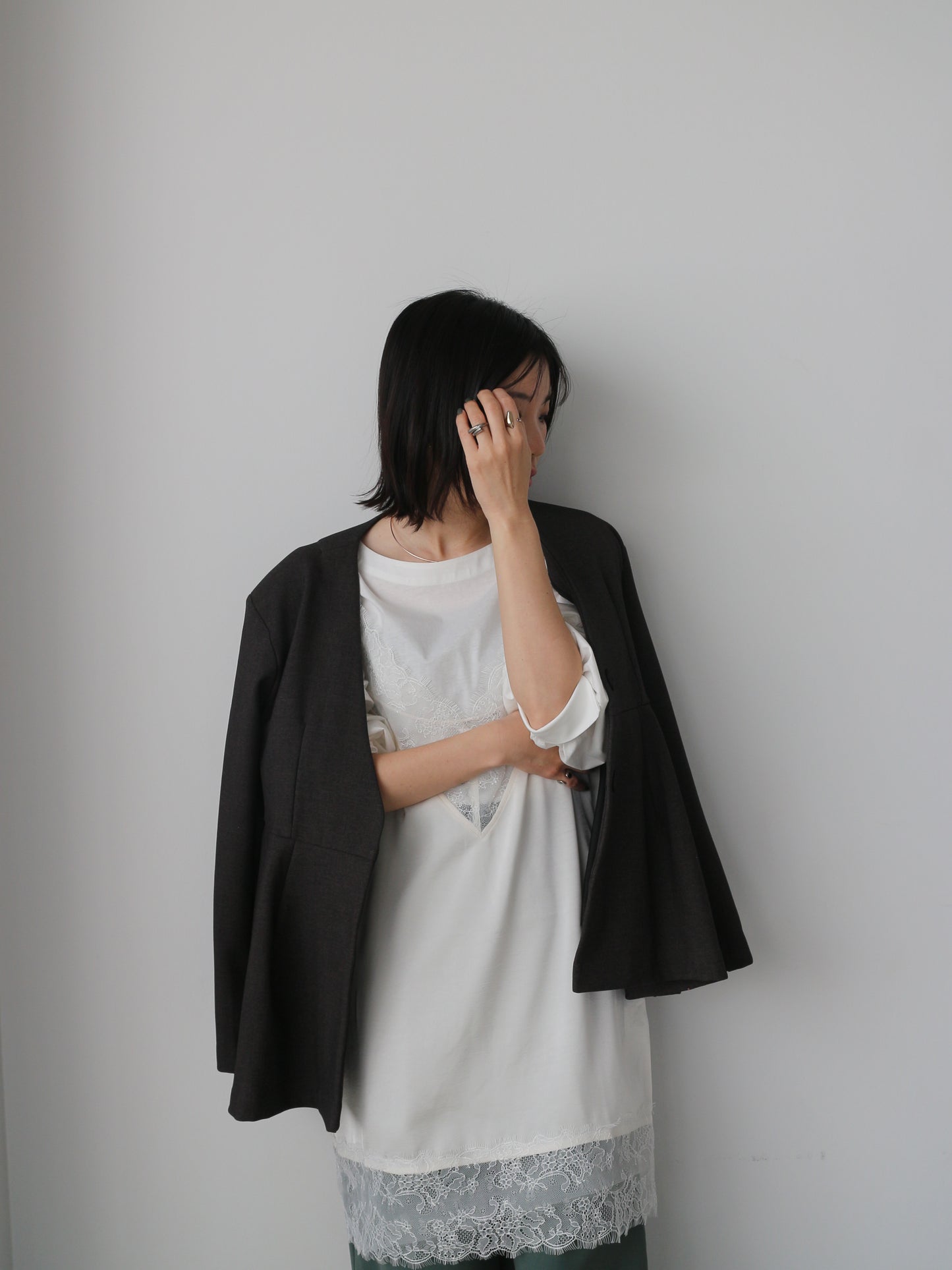 ノーカラーフレアジャケット　