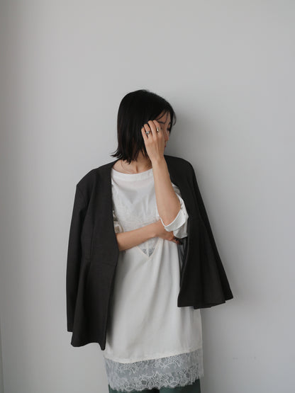 ノーカラーフレアジャケット　