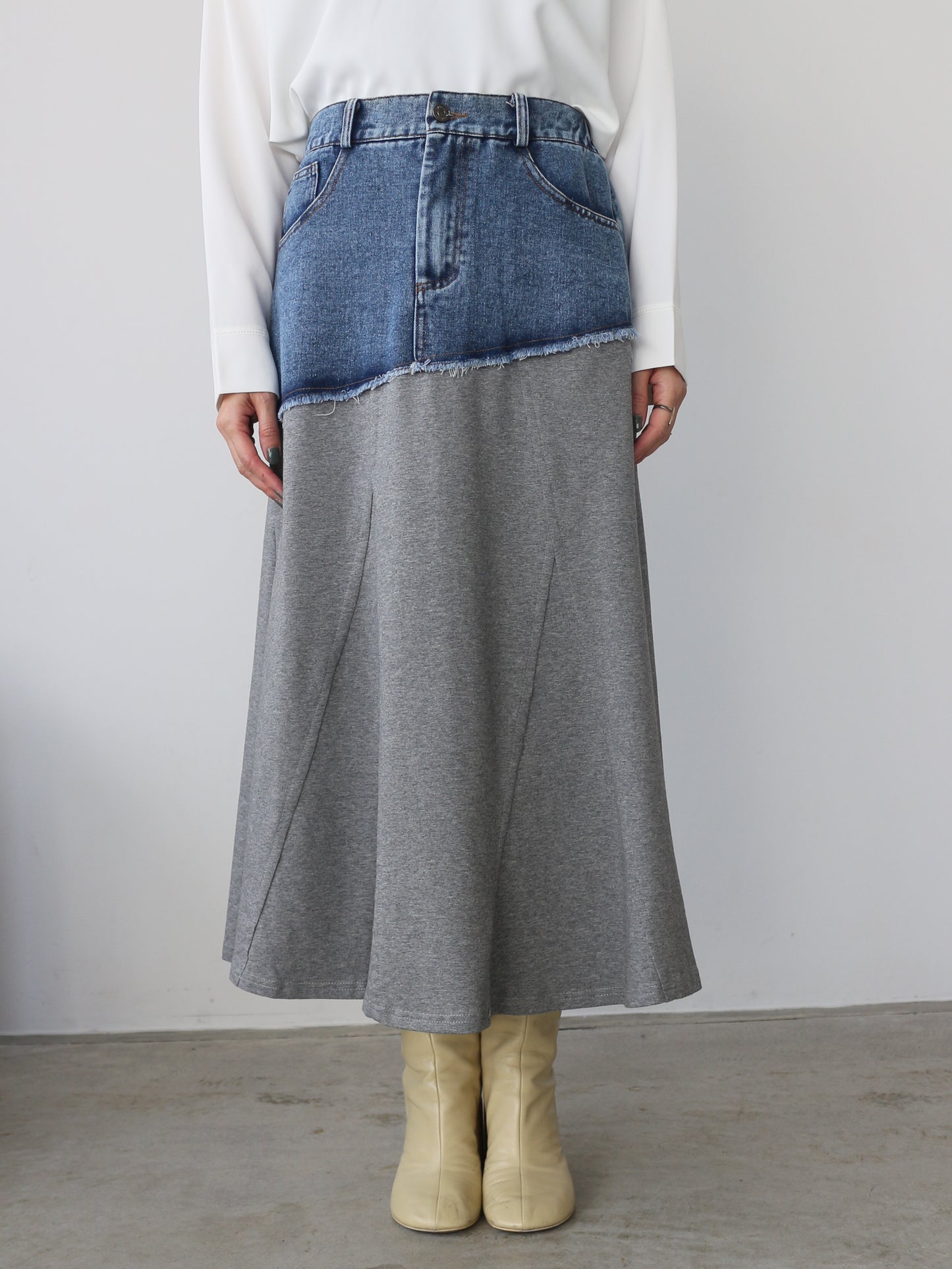eru　ウェストデニム裏毛ドッキングスカート