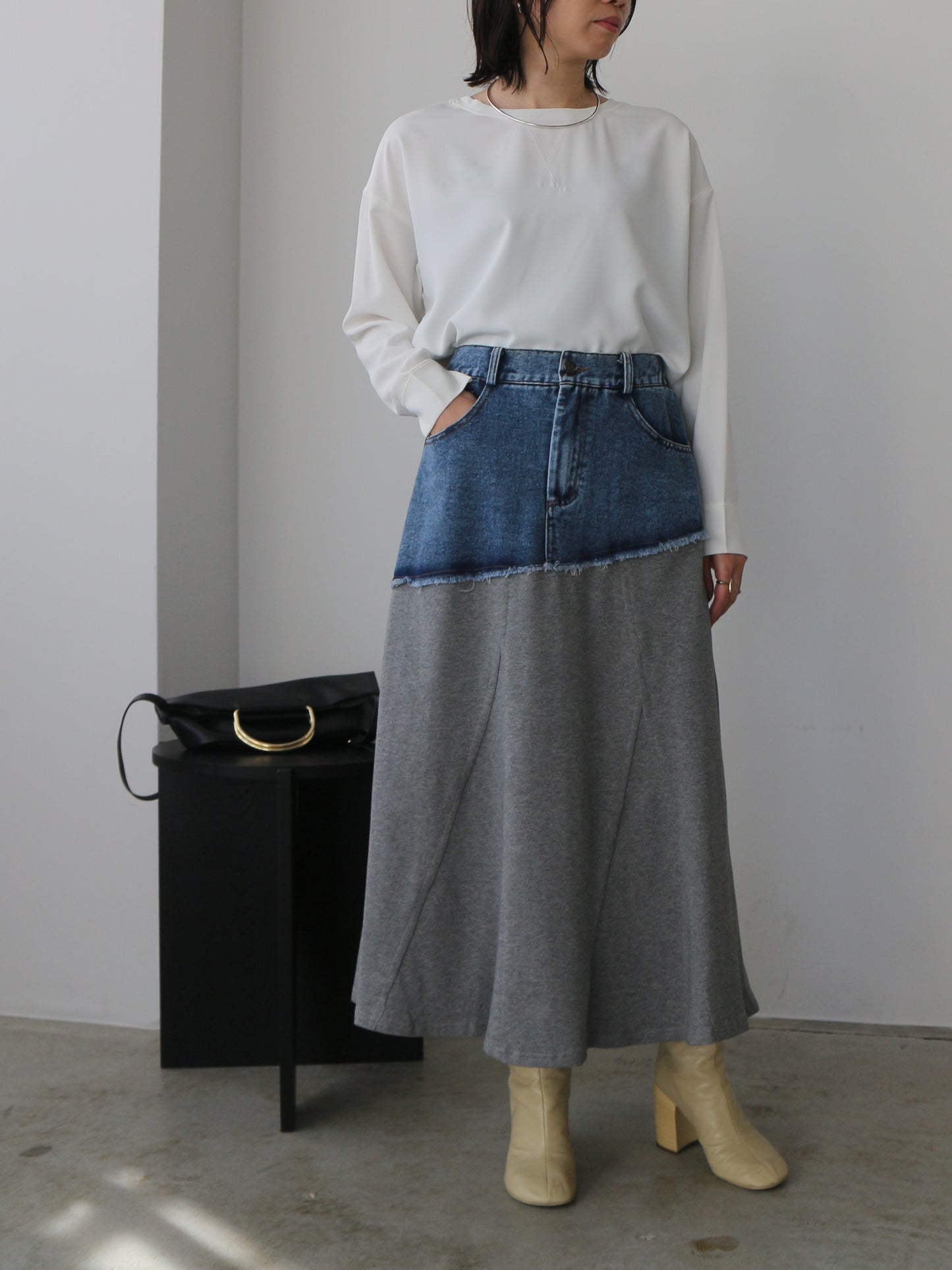 eru　ウェストデニム裏毛ドッキングスカート