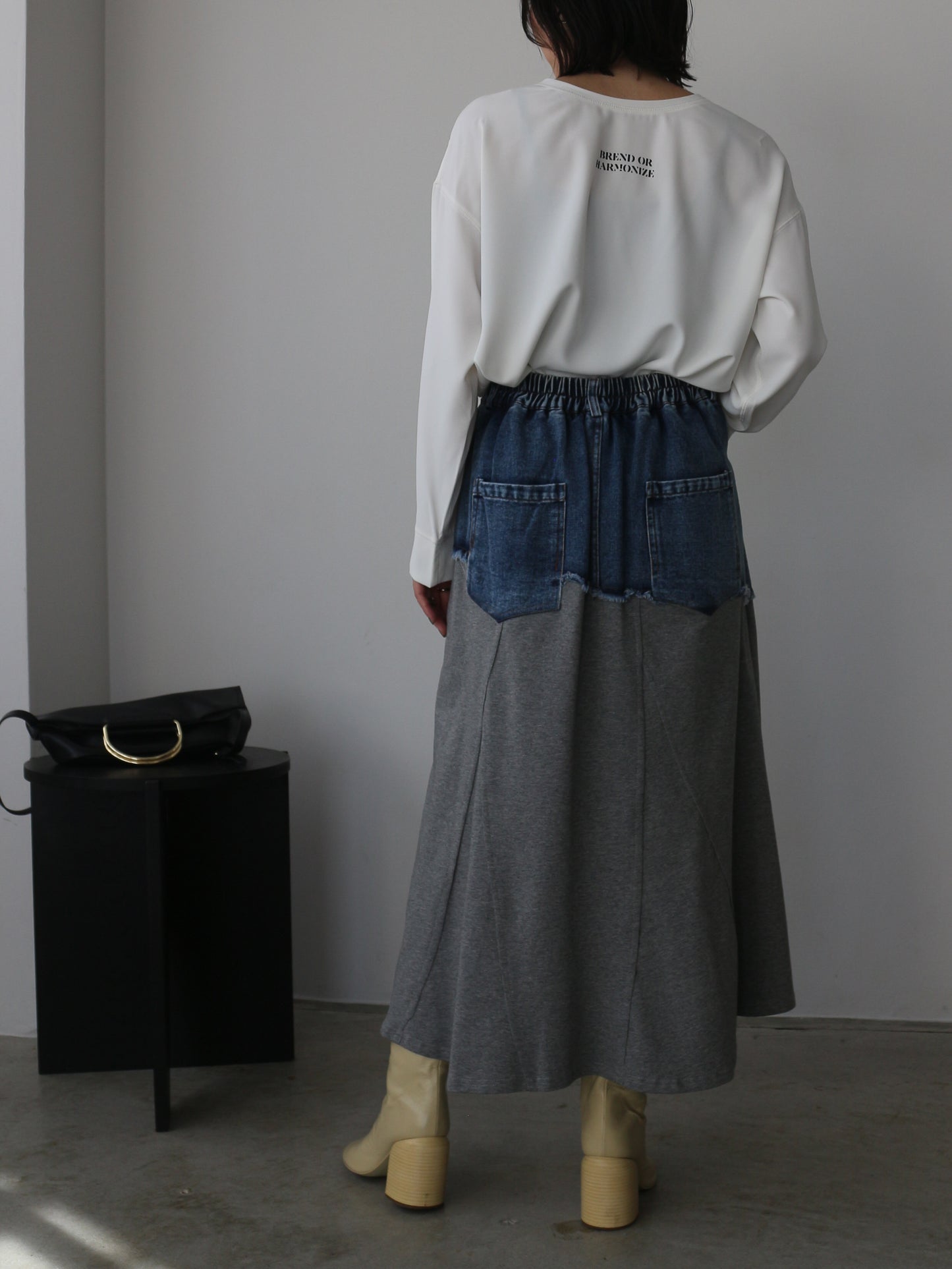 eru　ウェストデニム裏毛ドッキングスカート