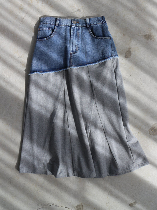 eru　ウェストデニム裏毛ドッキングスカート