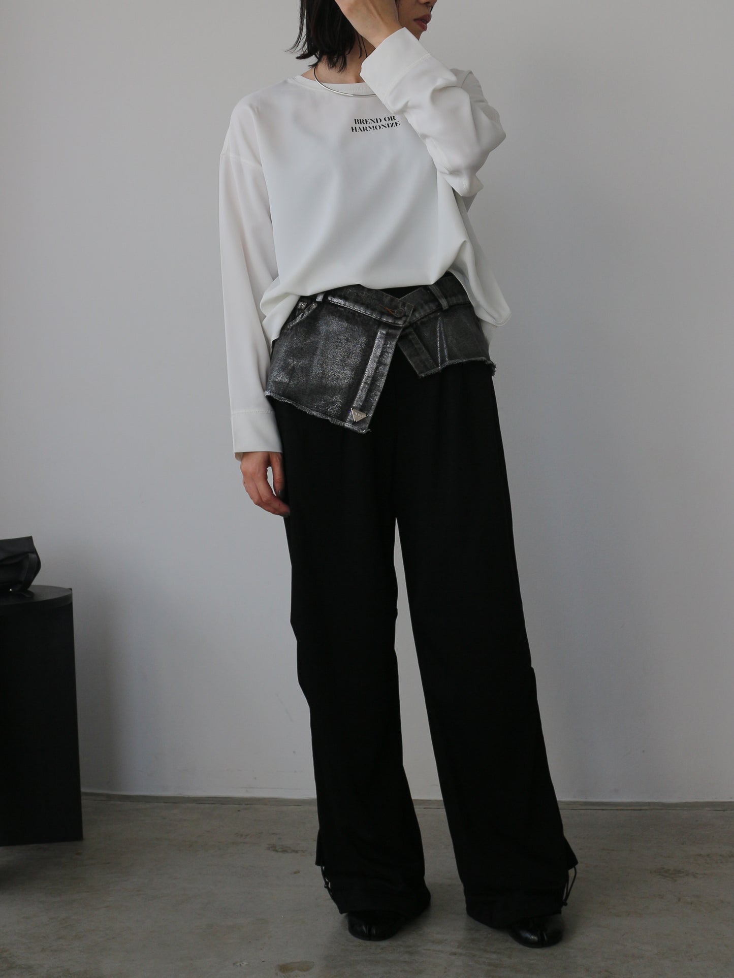 eru　ウエストデニム切り替え裏毛パンツ