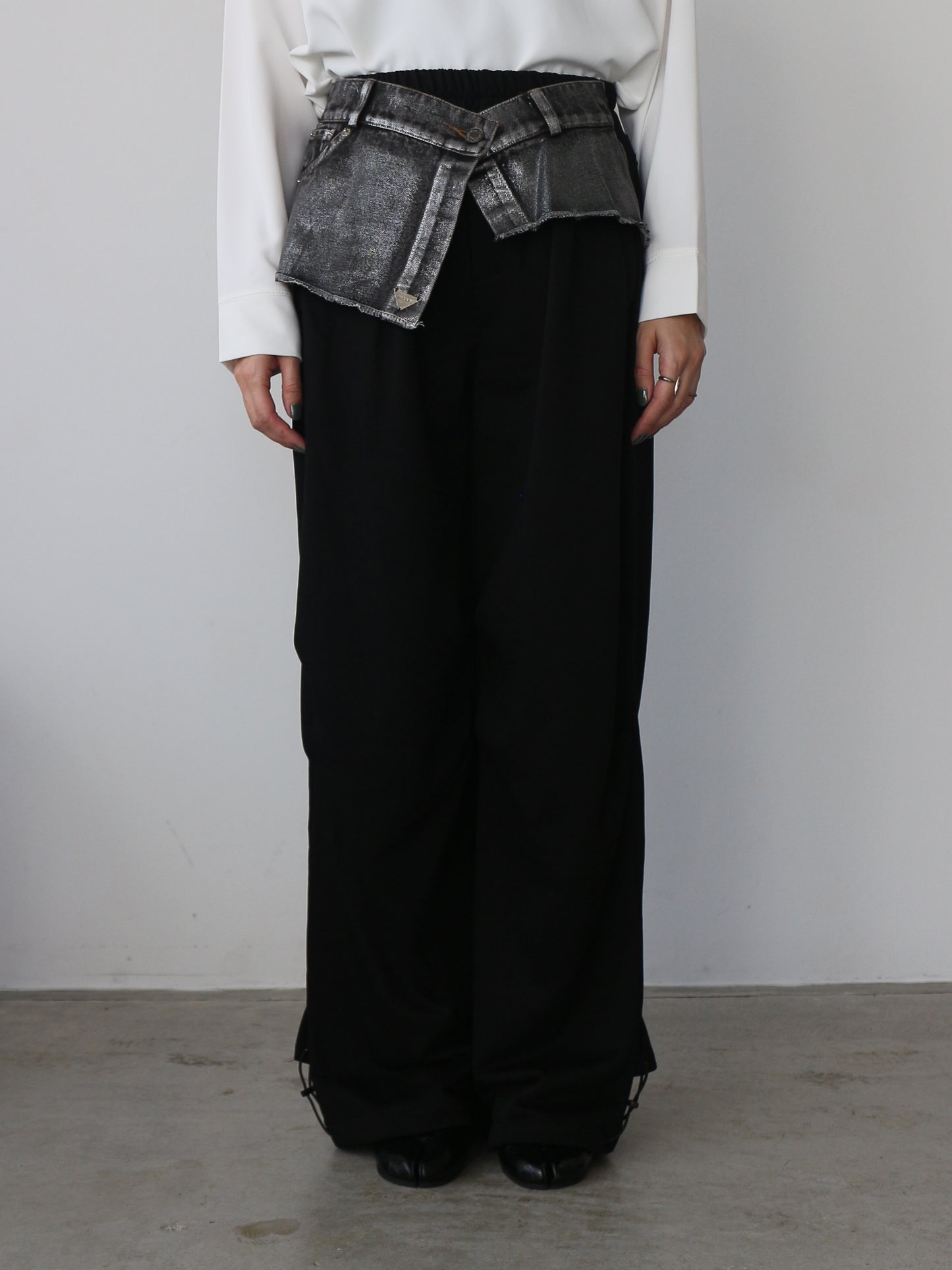 eru　ウエストデニム切り替え裏毛パンツ