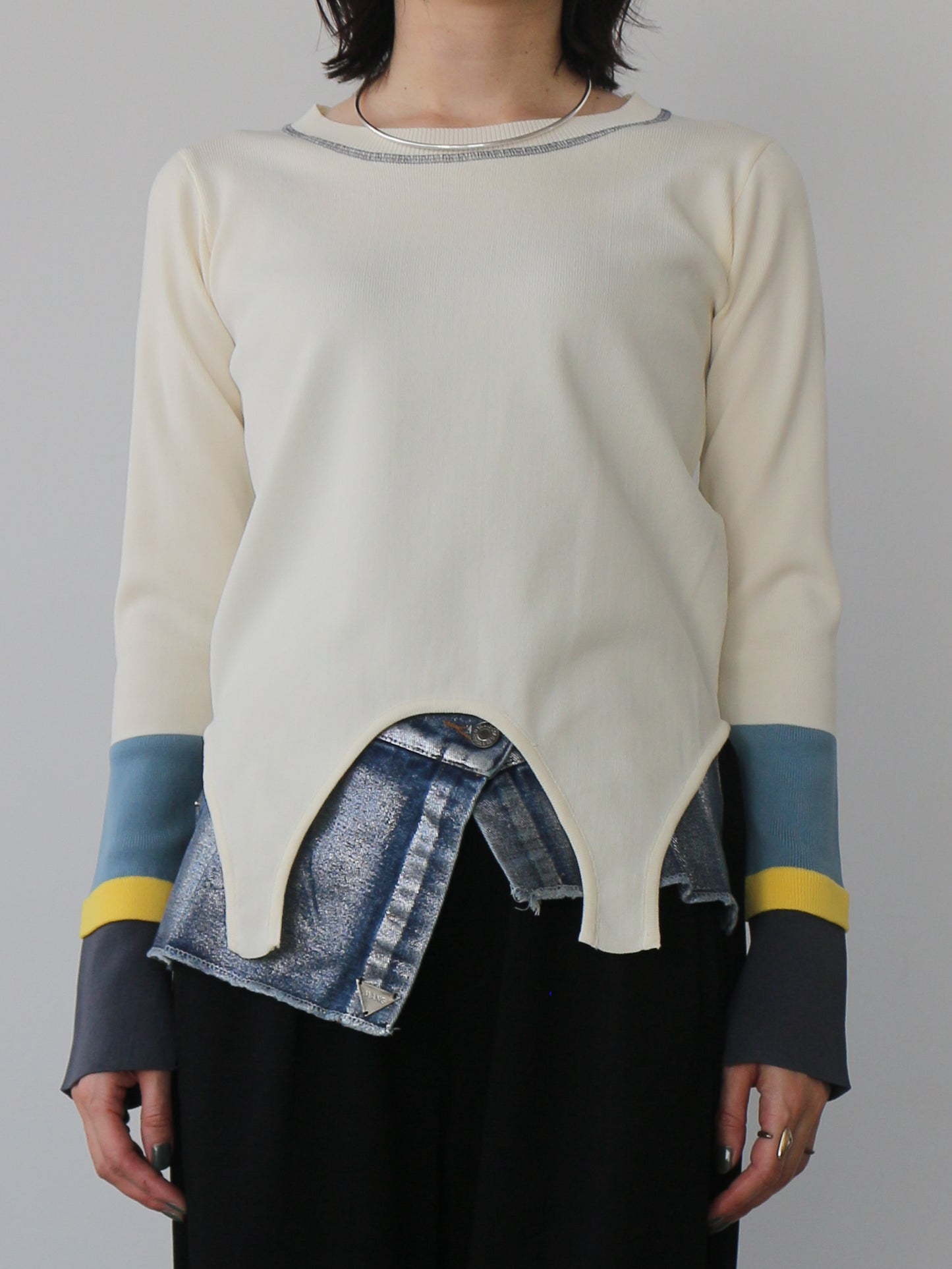 eru　配色スリーブニットトップス