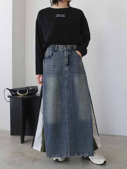 eru　カラーブロッキングデニムスカート