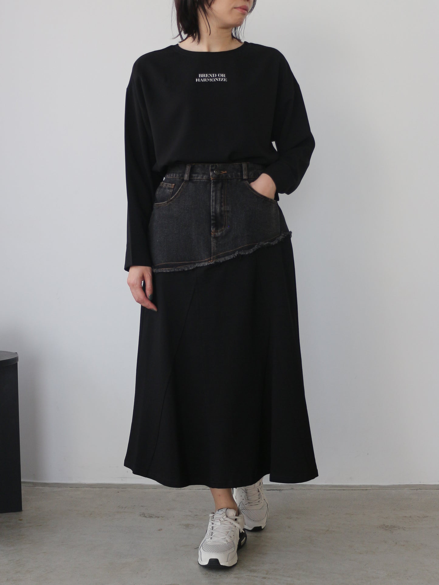 eru　ウェストデニム裏毛ドッキングスカート