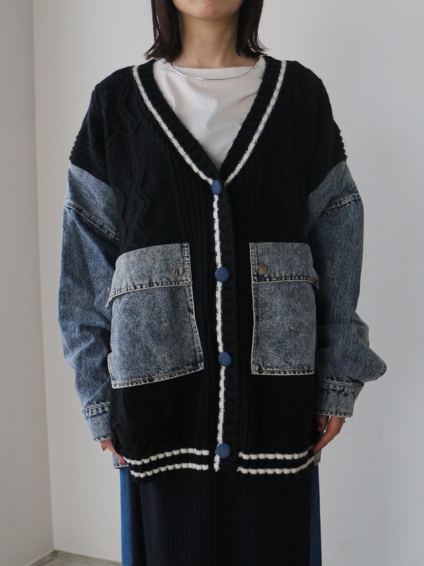 eru　デニムスリーブドッキングカーディガン