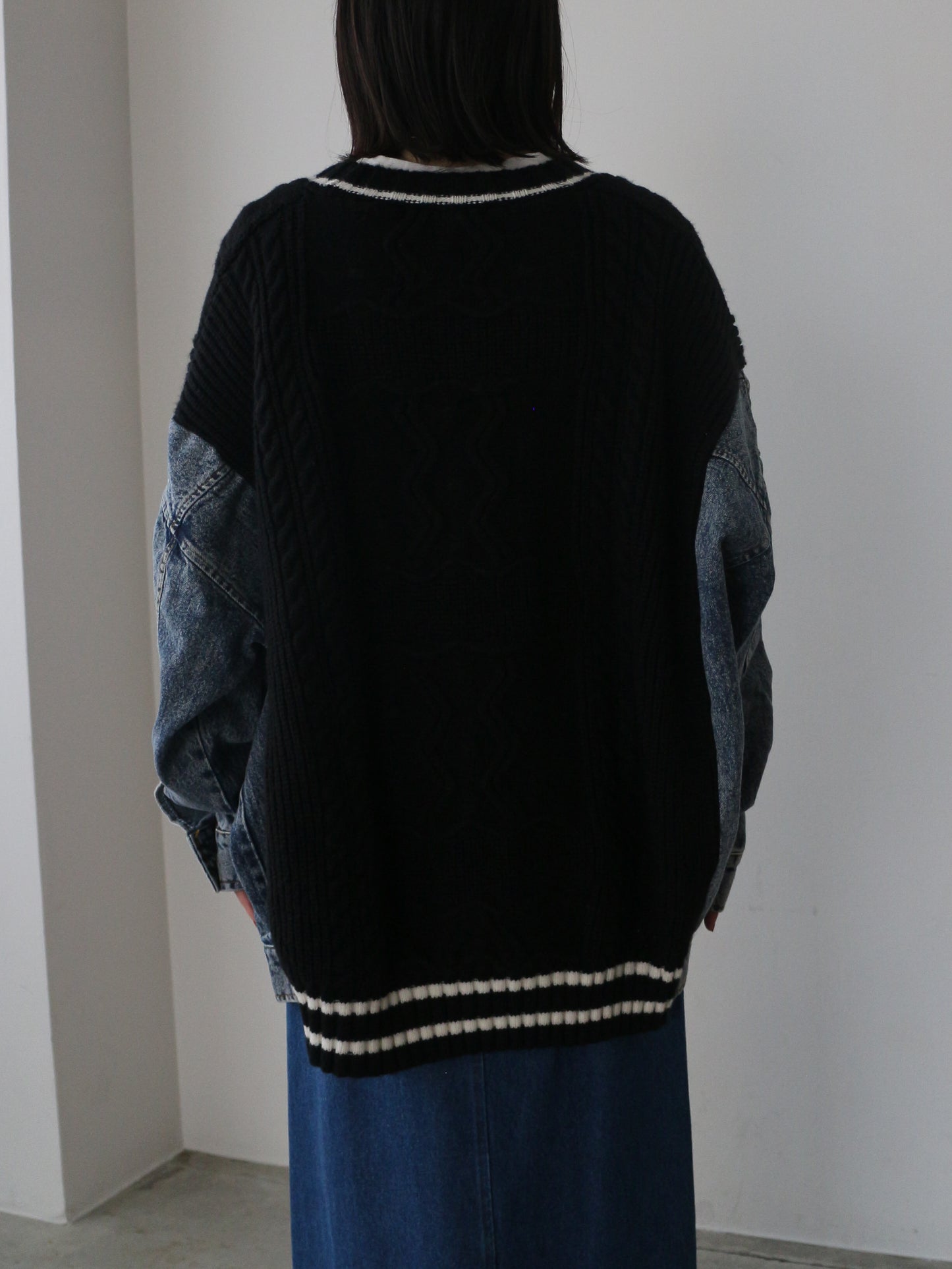 eru　デニムスリーブドッキングカーディガン