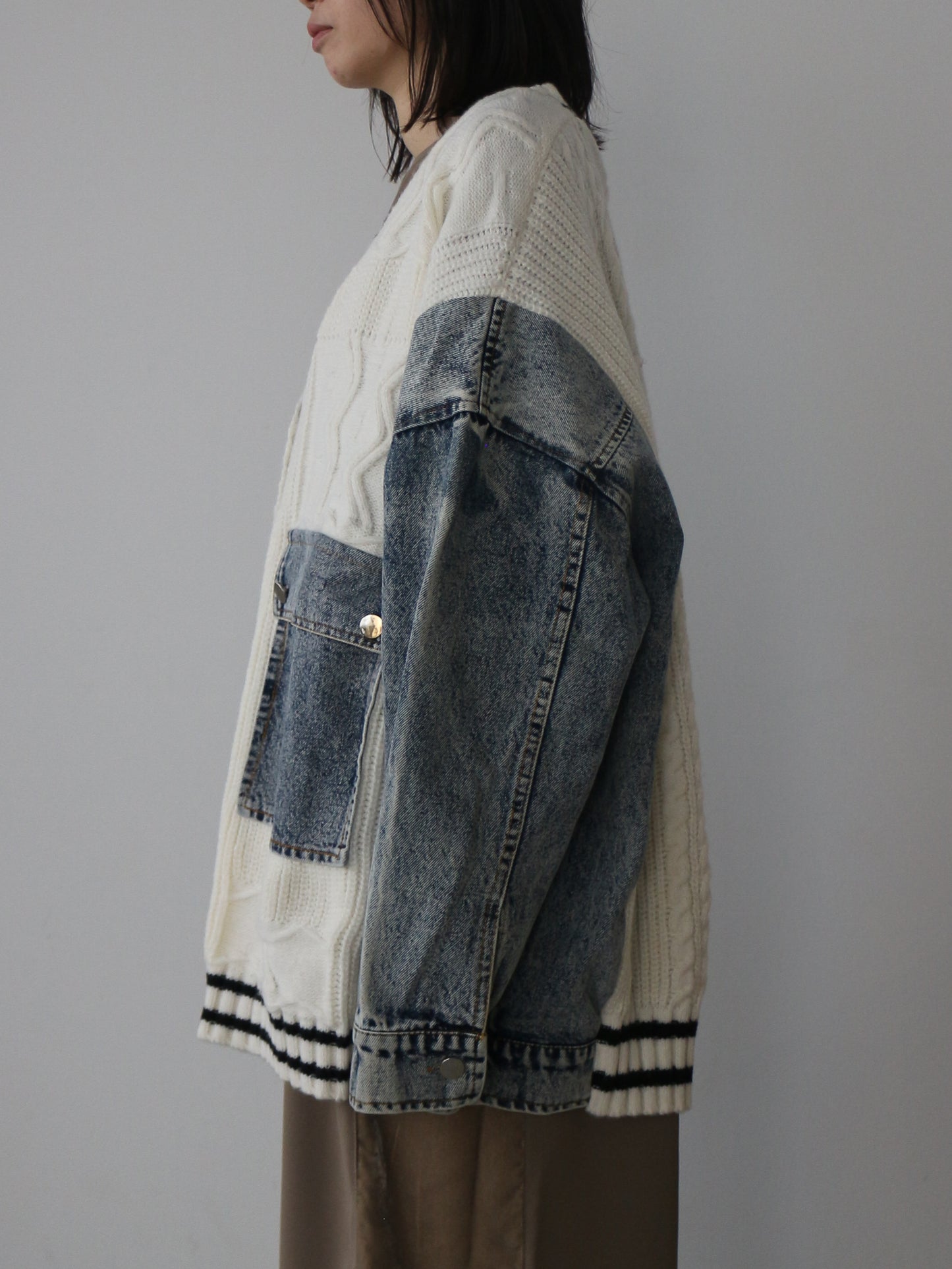 eru　デニムスリーブドッキングカーディガン