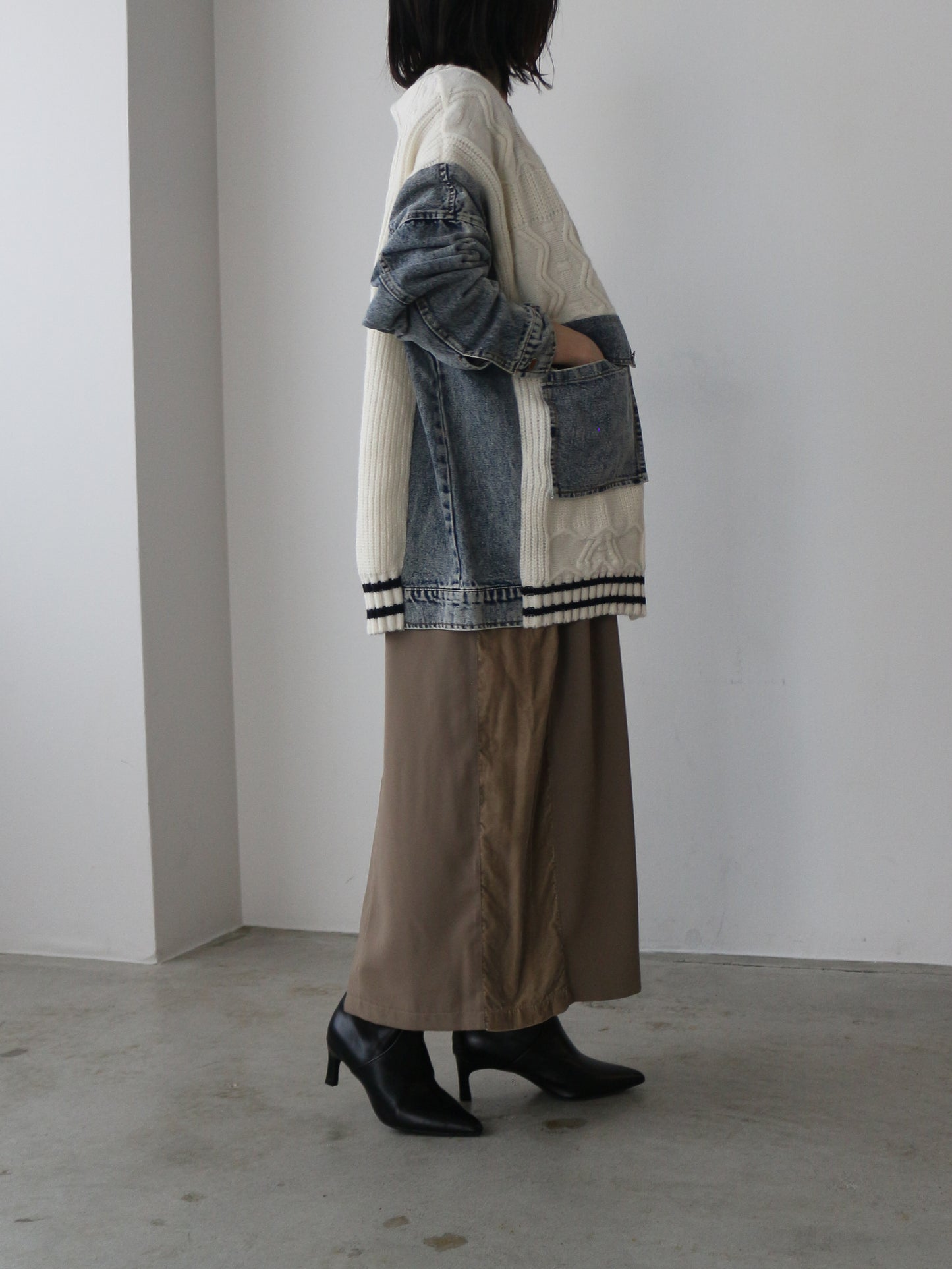 eru　デニムスリーブドッキングカーディガン