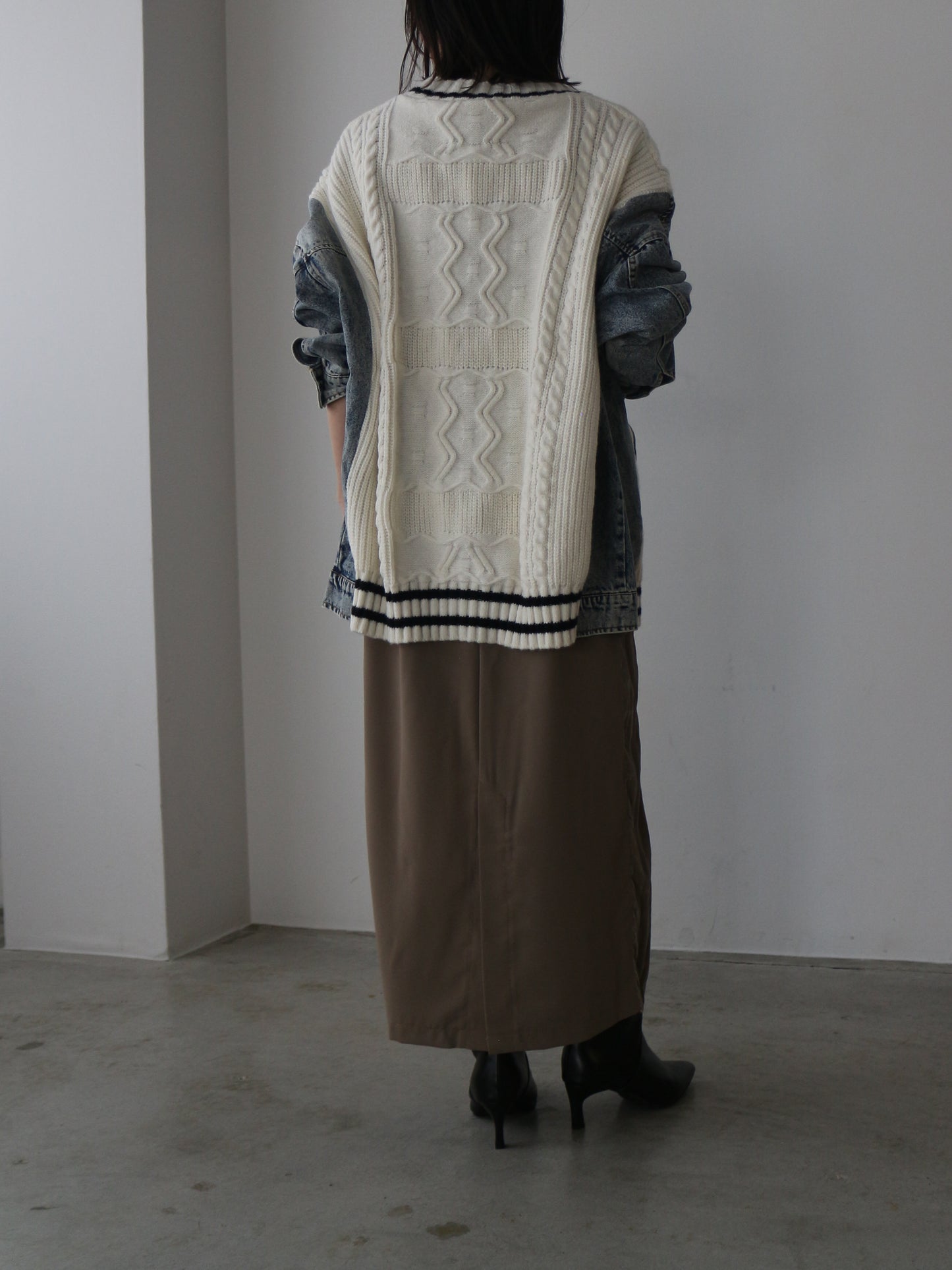 eru　デニムスリーブドッキングカーディガン