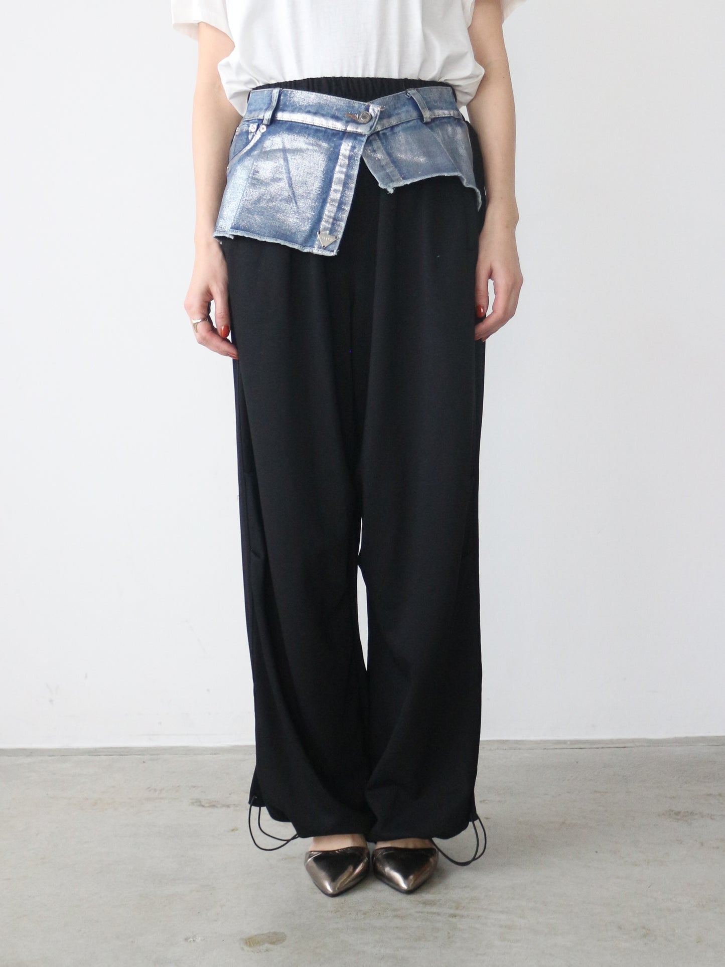 eru　ウエストデニム切り替え裏毛パンツ