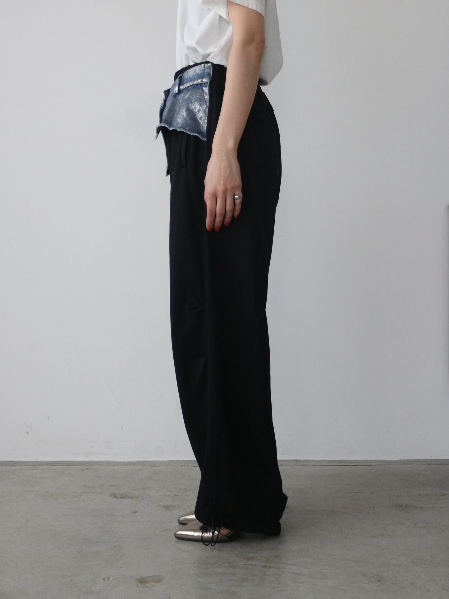 eru　ウエストデニム切り替え裏毛パンツ