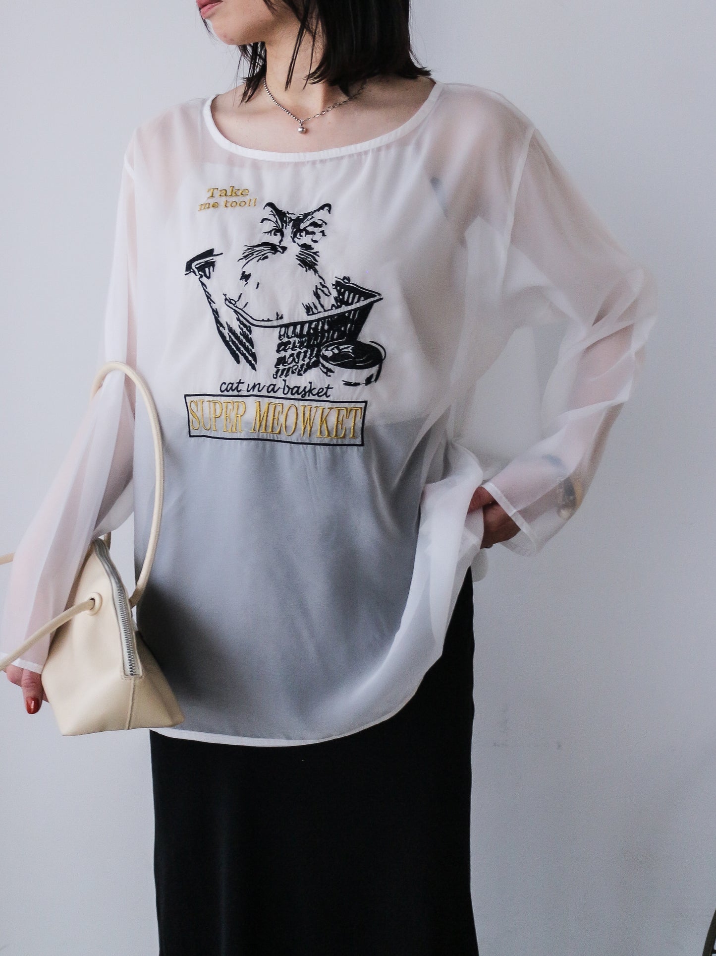 eru　【オリジナル図案】CAT 刺繍レイヤードロングスリーブTシャツ