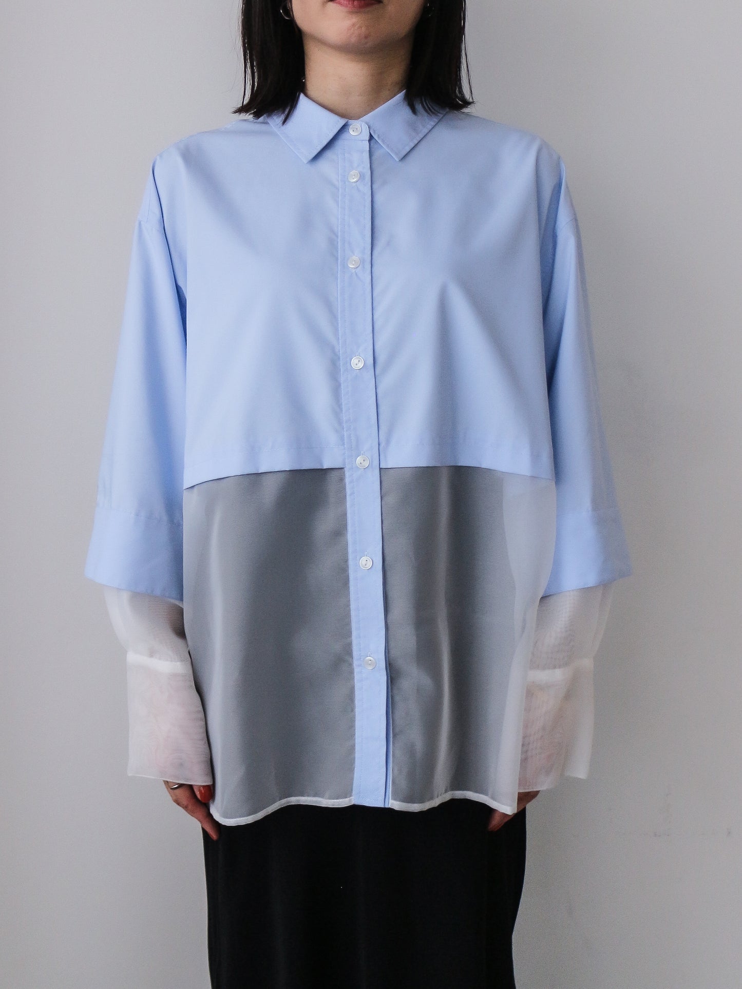 Pqran　シアー切替シャツ