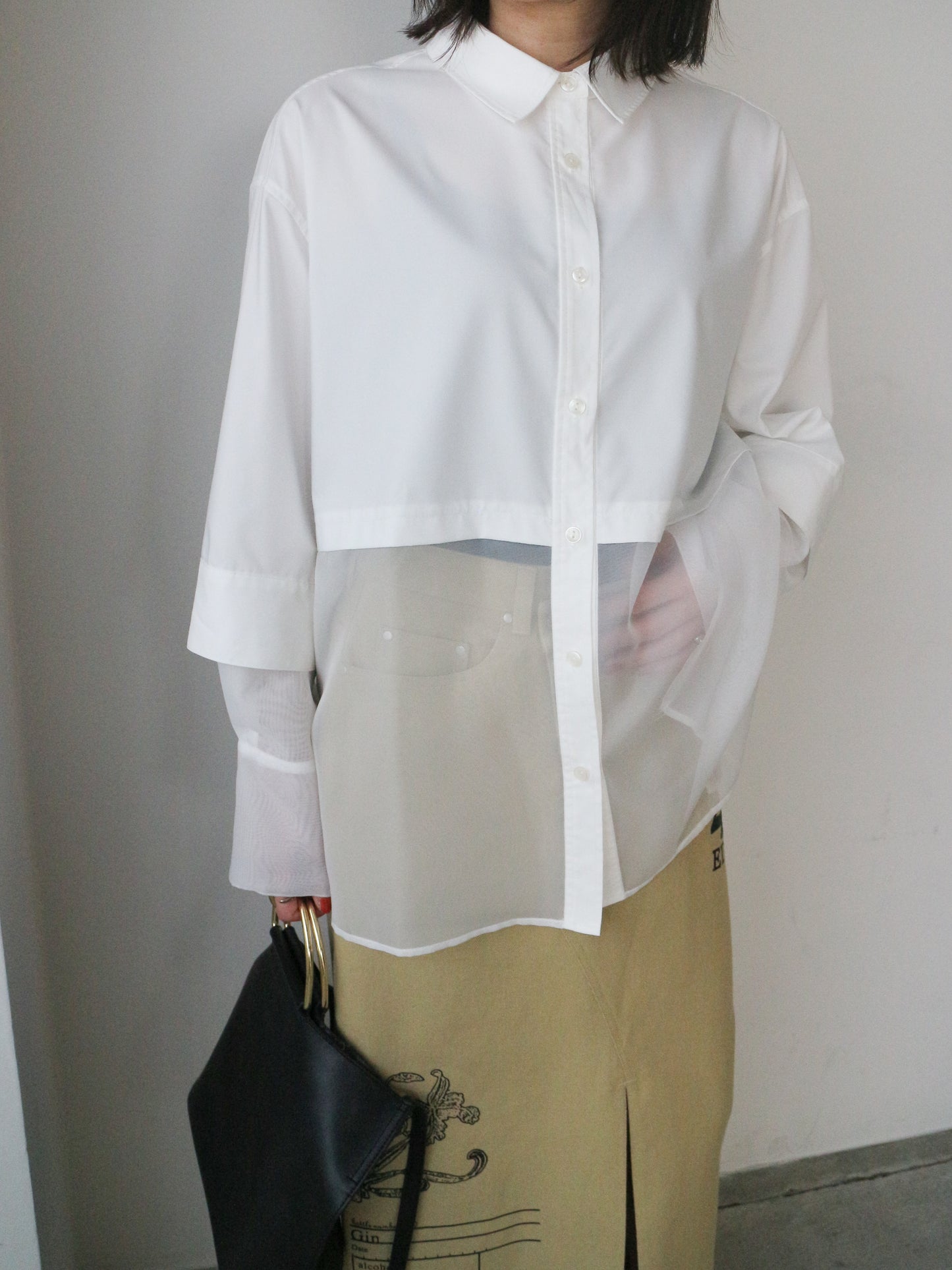 Pqran　シアー切替シャツ