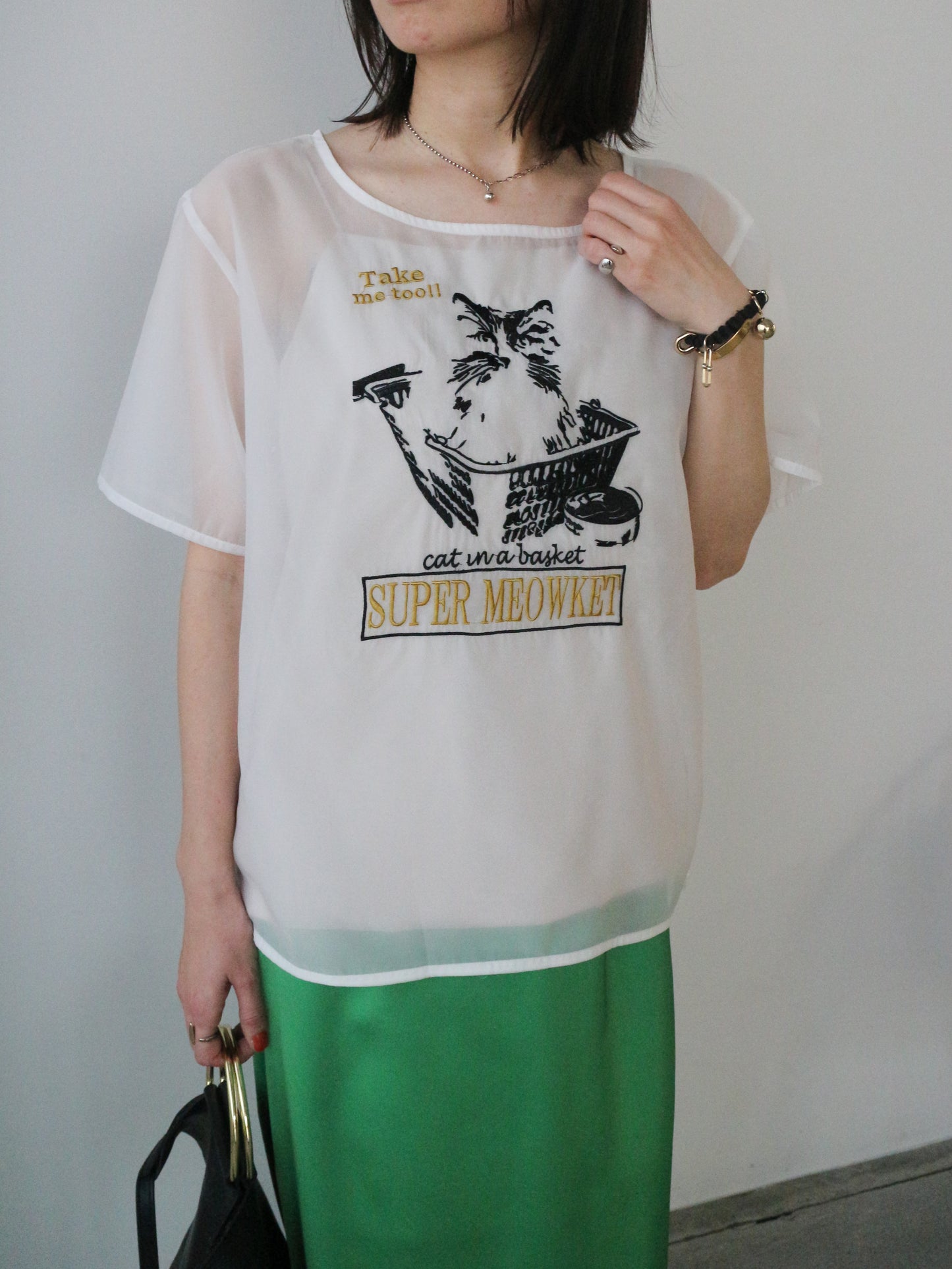 eru　【オリジナル図案】CAT 刺繍シアーTシャツ