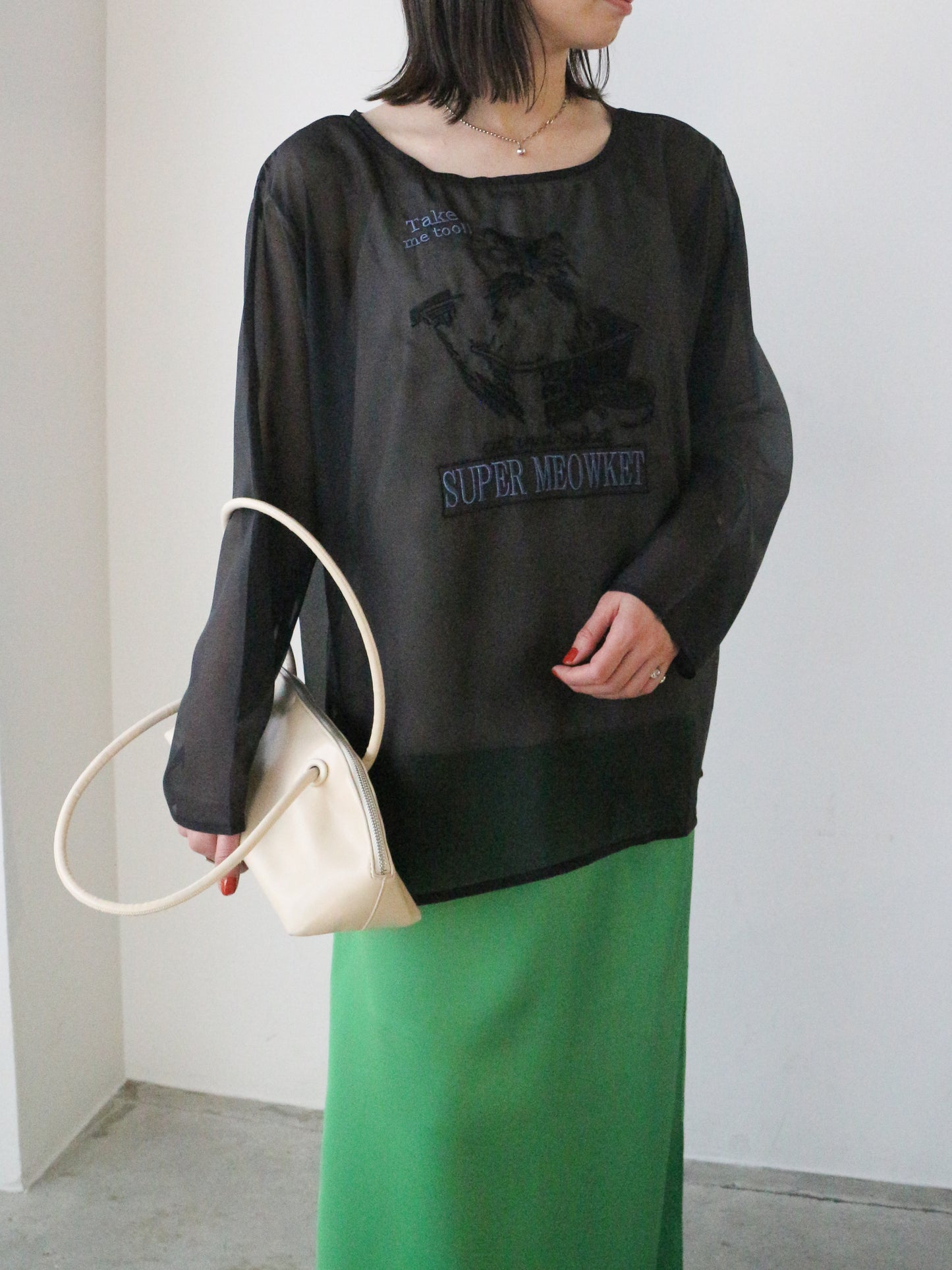 eru　【オリジナル図案】CAT 刺繍レイヤードロングスリーブTシャツ