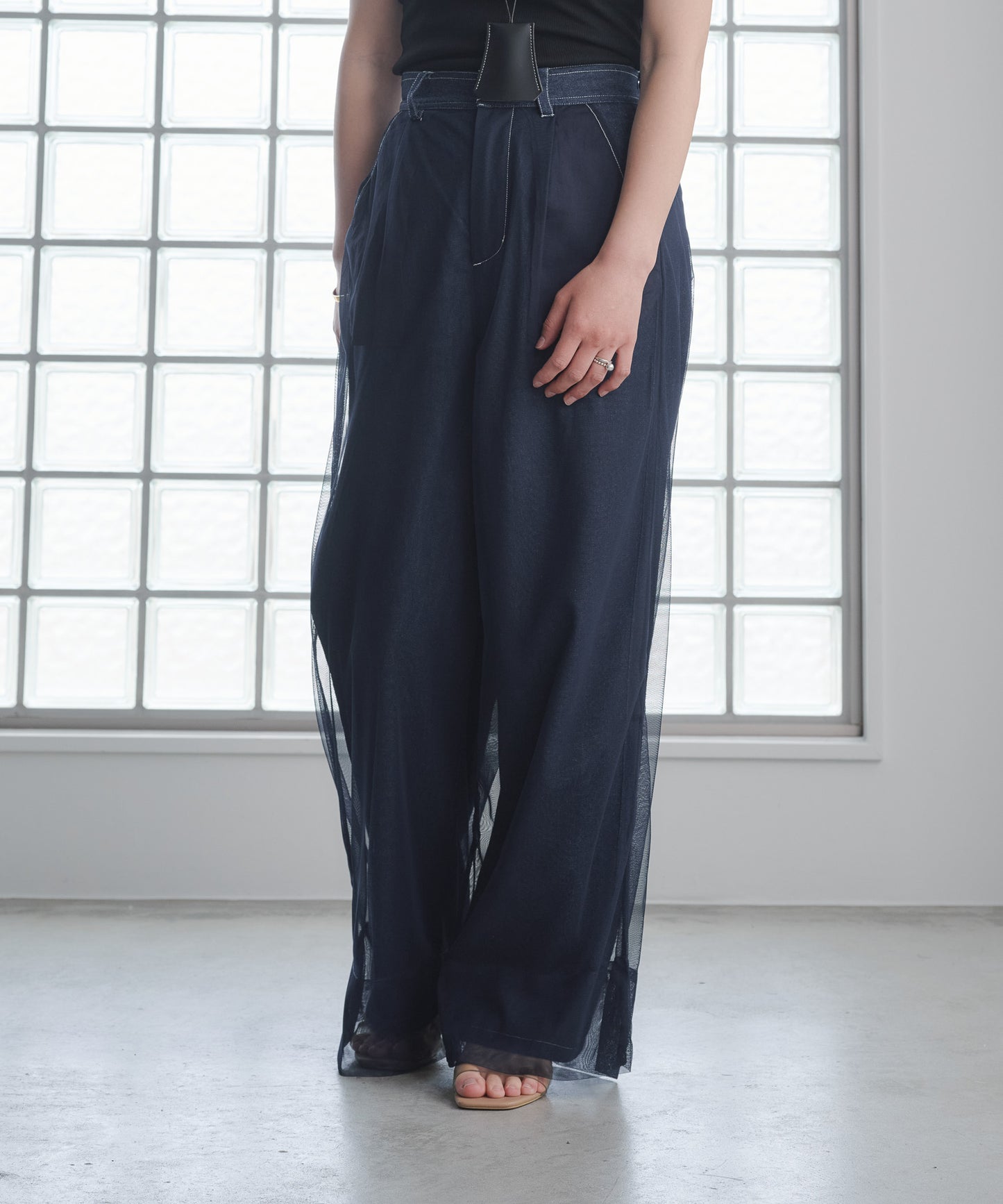 Pqran　レイヤードデニムパンツ
