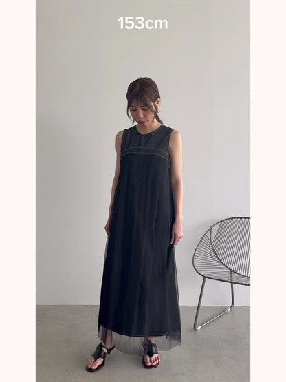 チュールレイヤードデニムワンピース